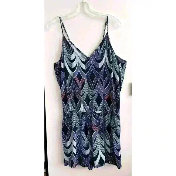 Chelsea 28 Sz LRG Purple Aqua Print Tank Romper Shorts Adjustable Straps Pockets - Picture 3 of 14